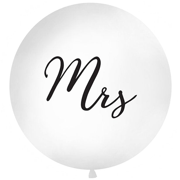 Large white balloon with script Mrs