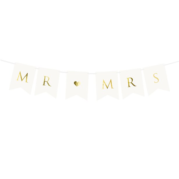 white and gold Mr & Mrs wedding bunting