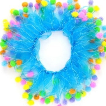 Blue tulle pom pom dog frill collar