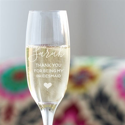 personalised thank you for being my bridesmaid champagne glass