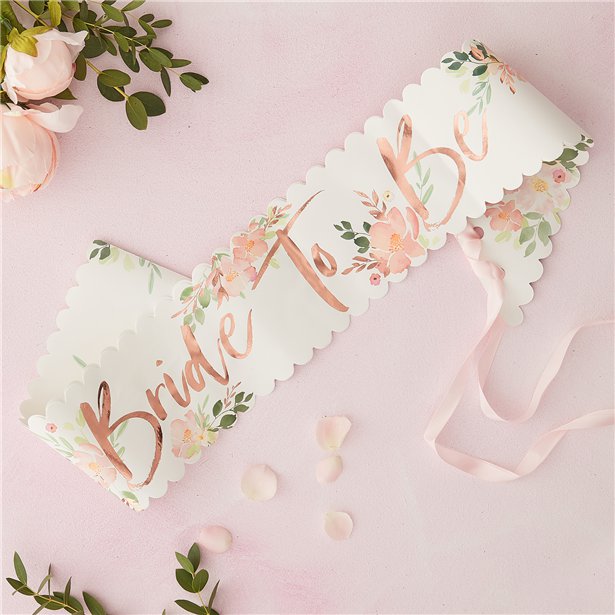 Bride to be sash, floral with pink ribbon fastening