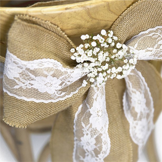 Hessian chair sash with lace trim