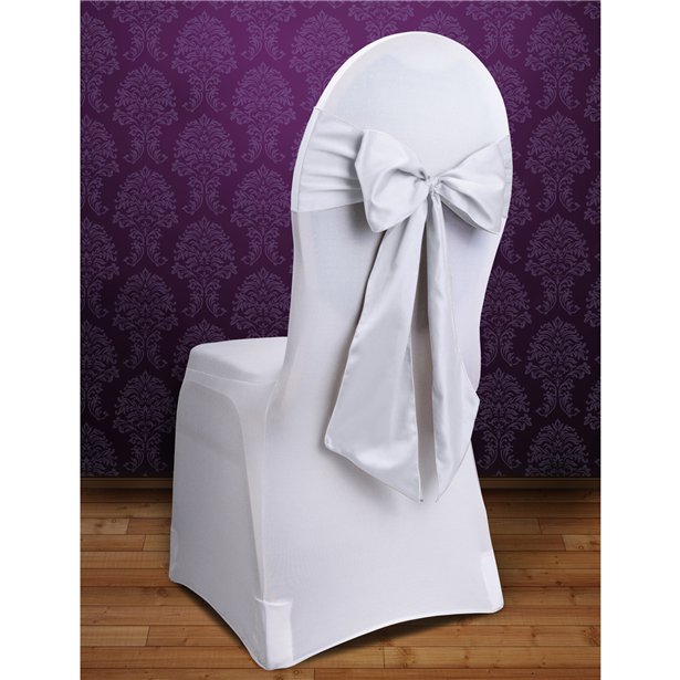 white satin wedding chair sash