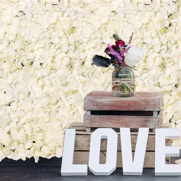 cream hydrangea wall panel in place