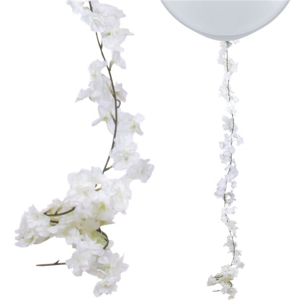 white blossom floral garland as balloon tail