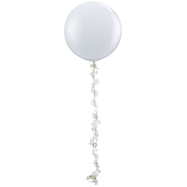 white blossom floral garland on balloon