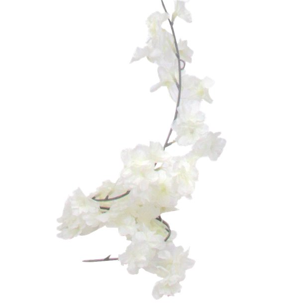 close up of white blossom garland