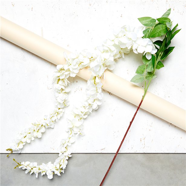 cream long wisteria with stem and greenery, sold in packs of 2