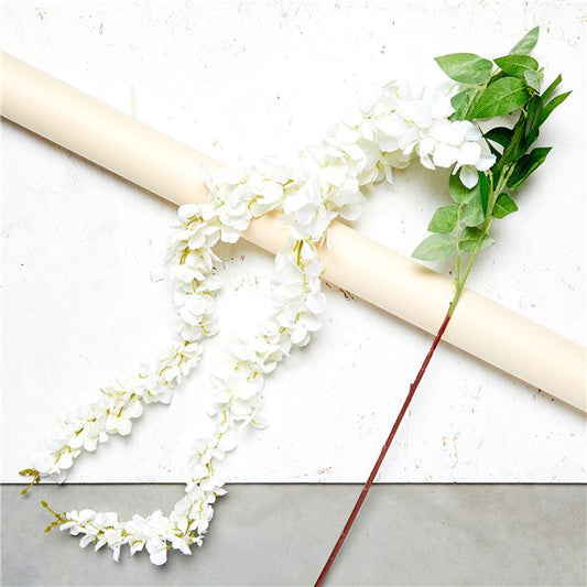 cream long wisteria with stem and greenery, sold in packs of 2