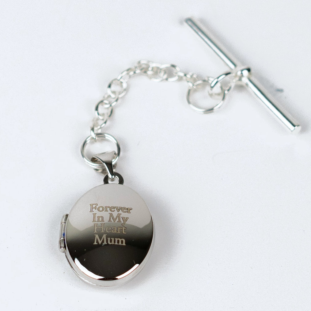 Sterling silver locket engraved with message of your choice, shown with Tbar clasp