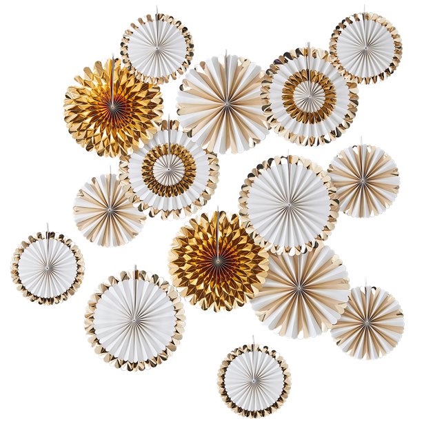 gold and white wedding fans