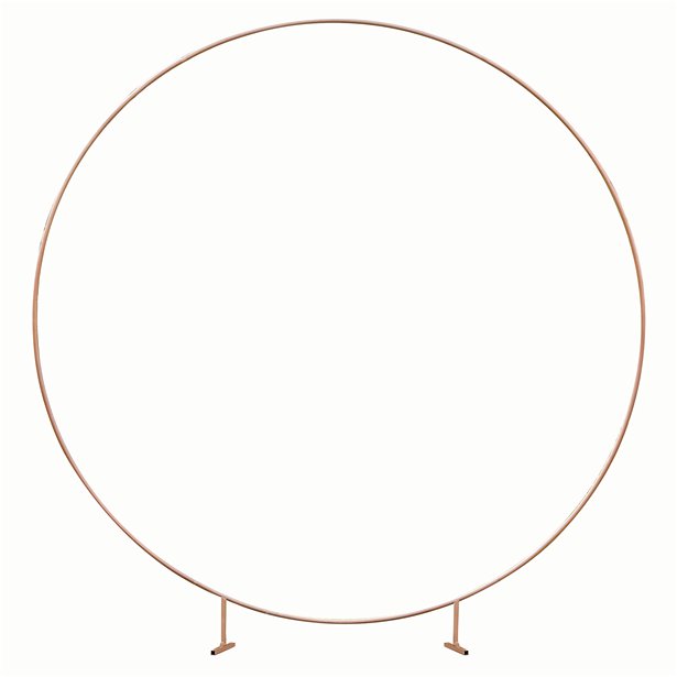 A large copper hoop that is free standing and can be used for flower or balloon displays.