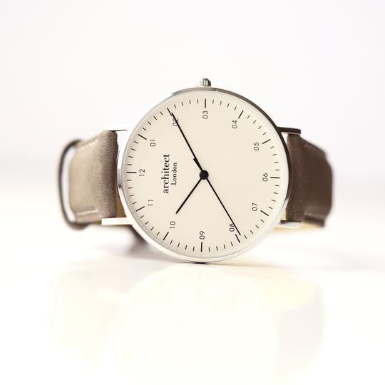 mens watch white face urban grey strap