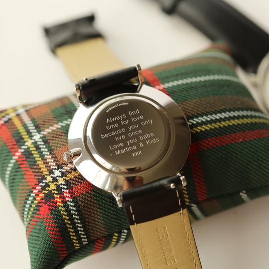 Men's architect watch with modern font personalisation on reverse