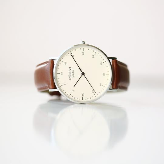 mens watch white face walnut strap