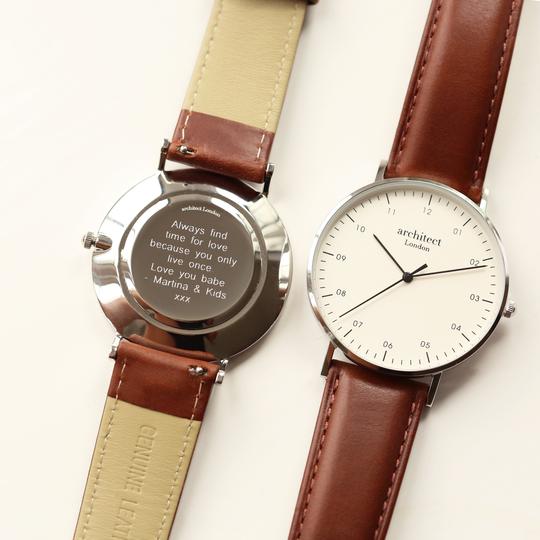 mens watch personalisation on reverse