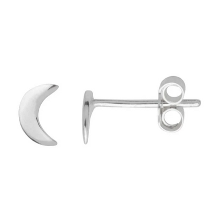 close up of sterling silver crescent moon studs