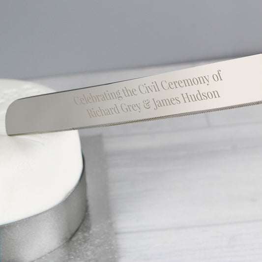 Wedding cake knife stainless steel engraved with the message of your choice
