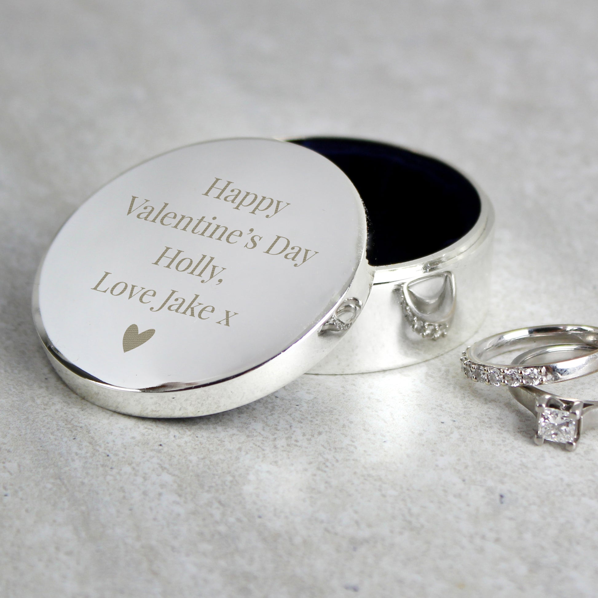 Personalised ring box with love heart and Valentines day message