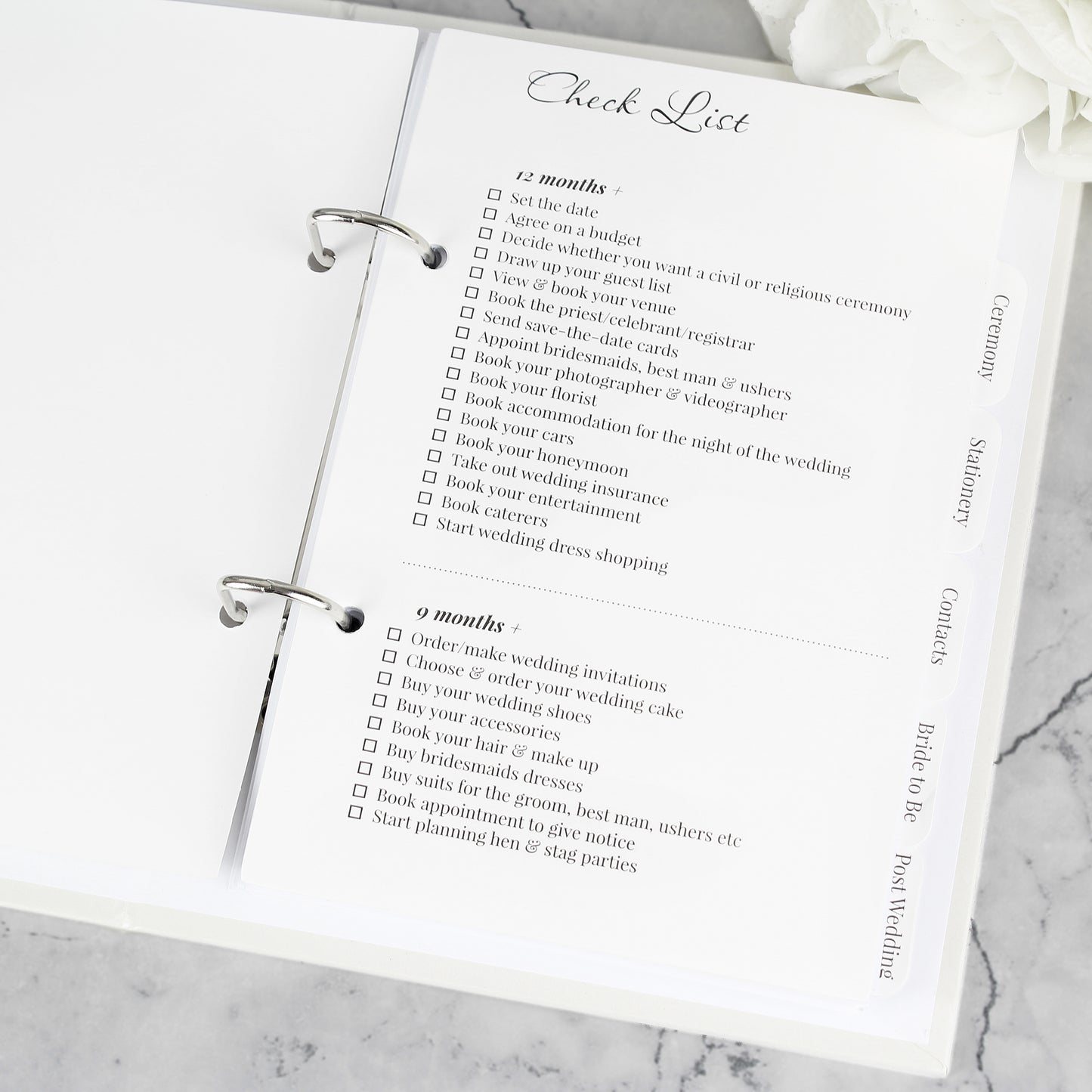 12 and 6 months checklist from wedding planner