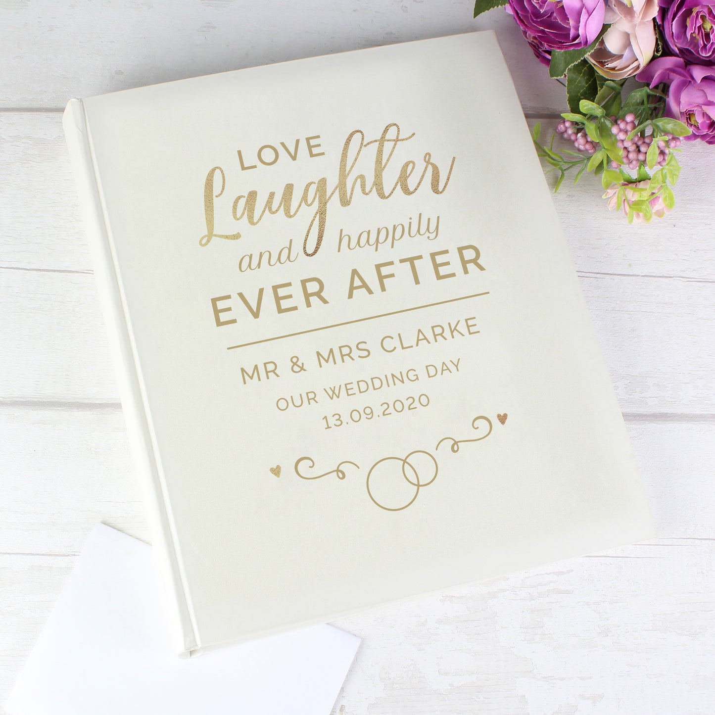 love, laughter and happily ever after personalised wedding album