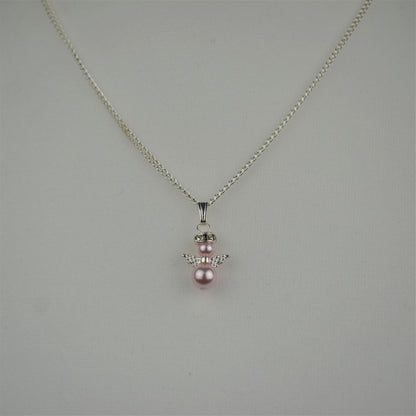 Snow angel pendant in pale pink pearl on a 16" silver plated chain