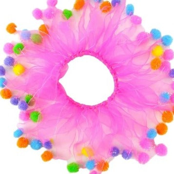 Pink pom pom frill dog collar