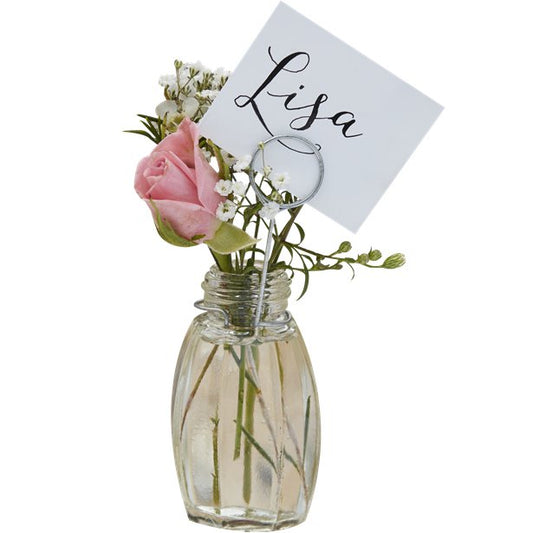 Small flower vase (11cm)with rose holding a table place card