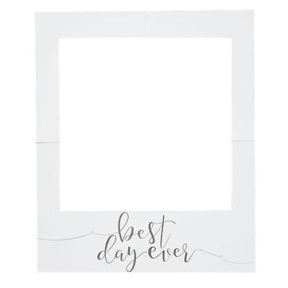 white photo booth polaroid style frame with "best day ever" in script  below