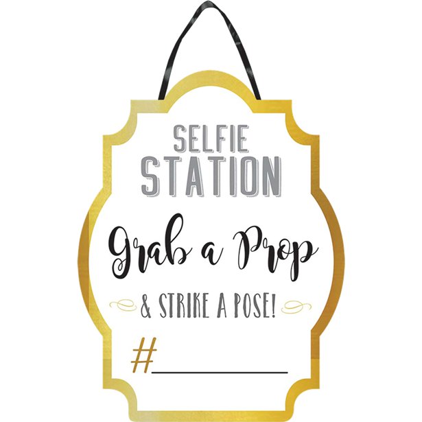 selfie station sign for you to add your own hashtag