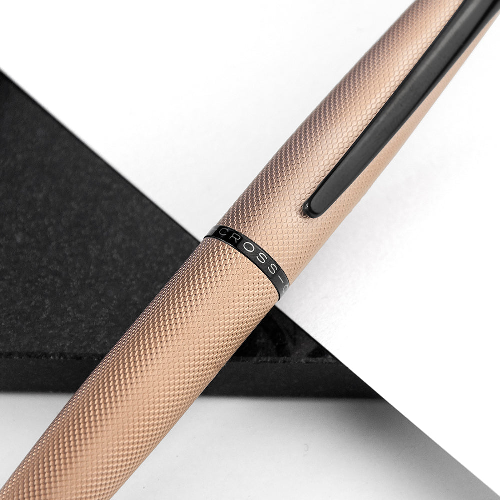 Cross ATX pen in matt rose gold etched pattern and black accents. Personalise with a name of your choice