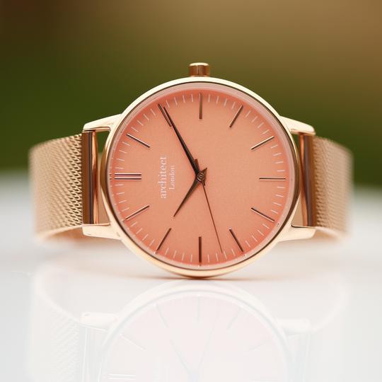 personalised watch with rose gold strap pink face