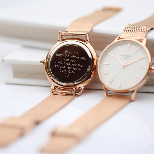 personalised watch showing message with modern font engravingengraving