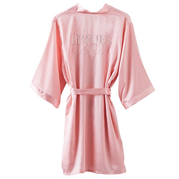 Brides besties dressing robe in pink with blush embroidery