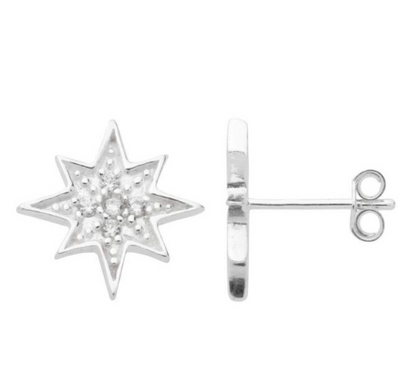 sterling silver celestial ear studs with a pretty sparkly finish