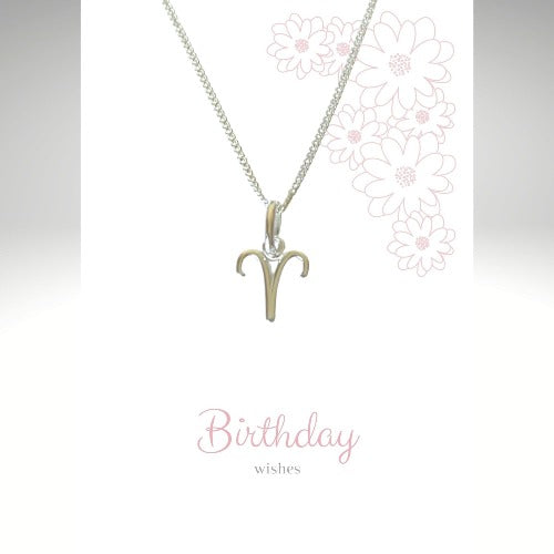 Zodiac pendant on gift card with the message Birthday wishes