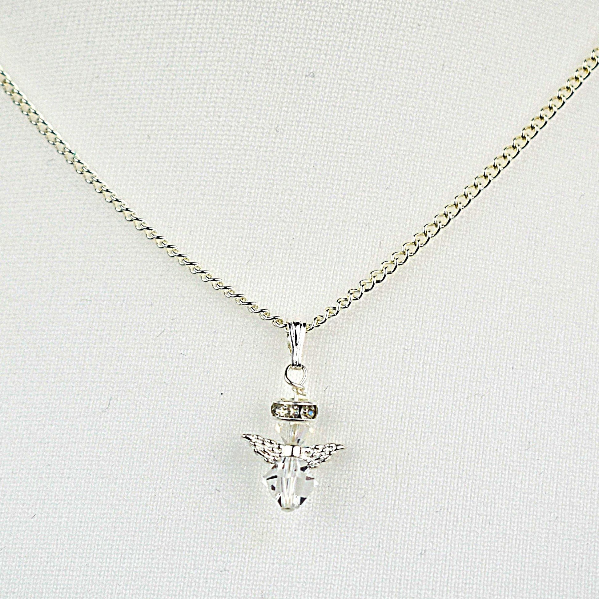 Snow angel pendant in clear crystal on a 16" silver plated chain