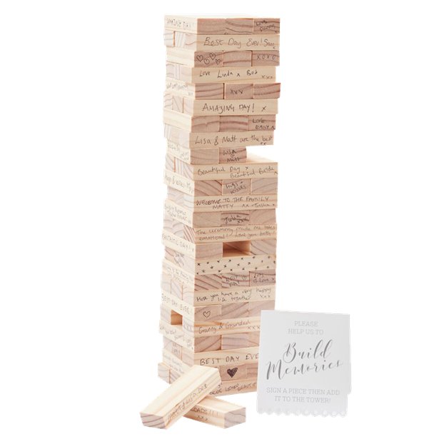 wooden tower guest book. Write your greeting on each individual piece to form a tower game