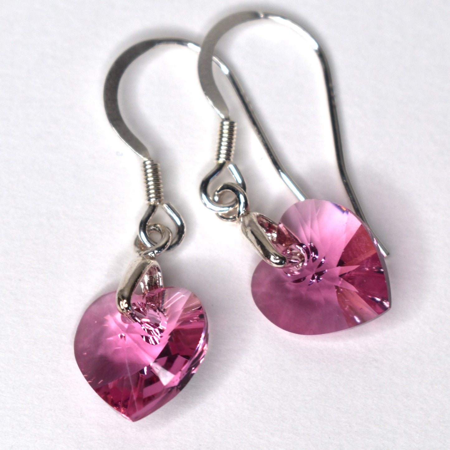 Crystal Heart Earrings, Your Wedding Colours, Dark Rose Pink