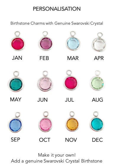 Double Heart pendant, sterling silver with personalised Swarovski birthstone