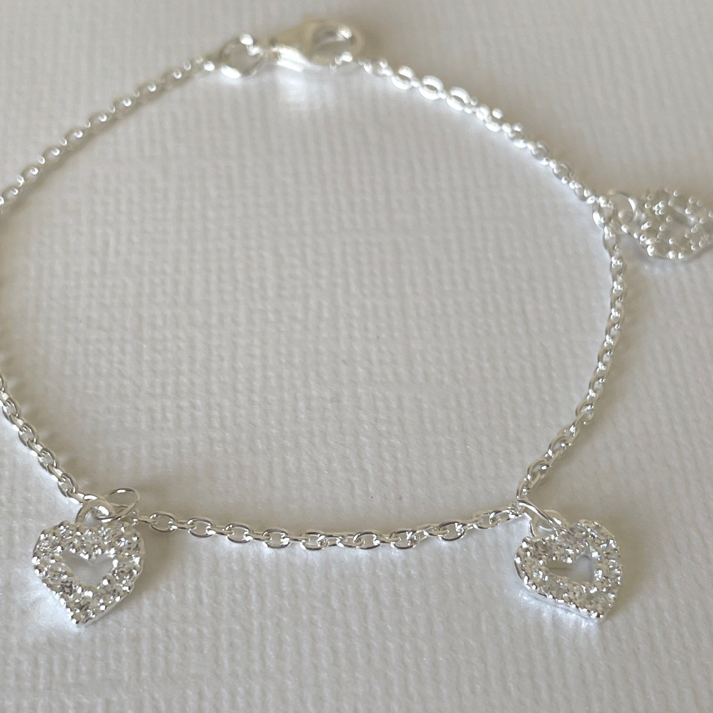 Sterling silver bracelet for little girls with sparkly hearts