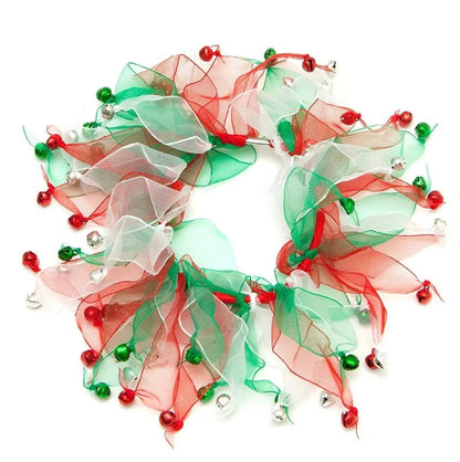 Festive dog frill with red, white and green tullle ribbons finished with co-ordinating jingle bells. Elasticated for ease of fit.