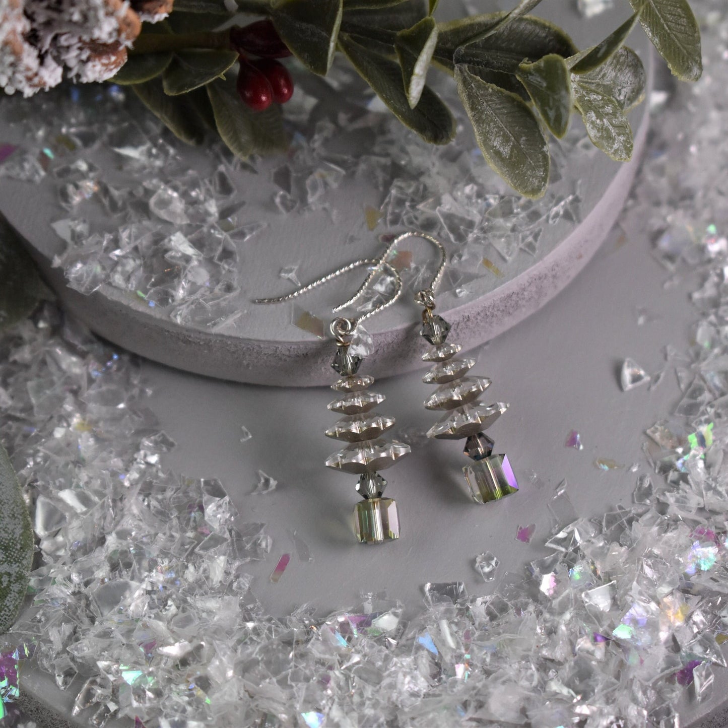 Crystal Christmas Tree Earrings, Holiday Earrings, Handmade Christmas, Sterling silver wires, Christmas Tree Jewellery