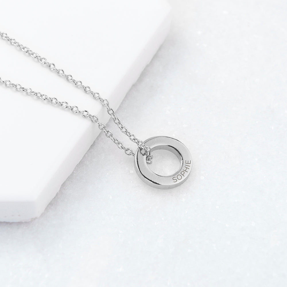 Mini ring charm necklace in silver, personalised with a name of your choice
