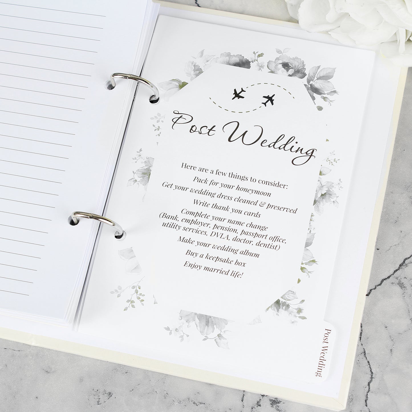 personalised wedding planner with post-wedding section shown