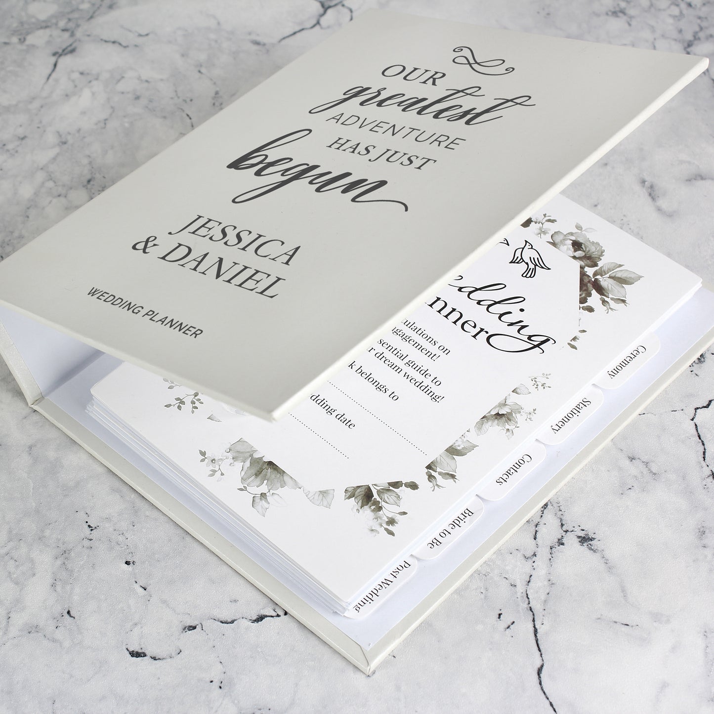 personalised wedding planner showing file tabs