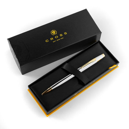 Cross coventry pen in silver with gold accents shown in gift box