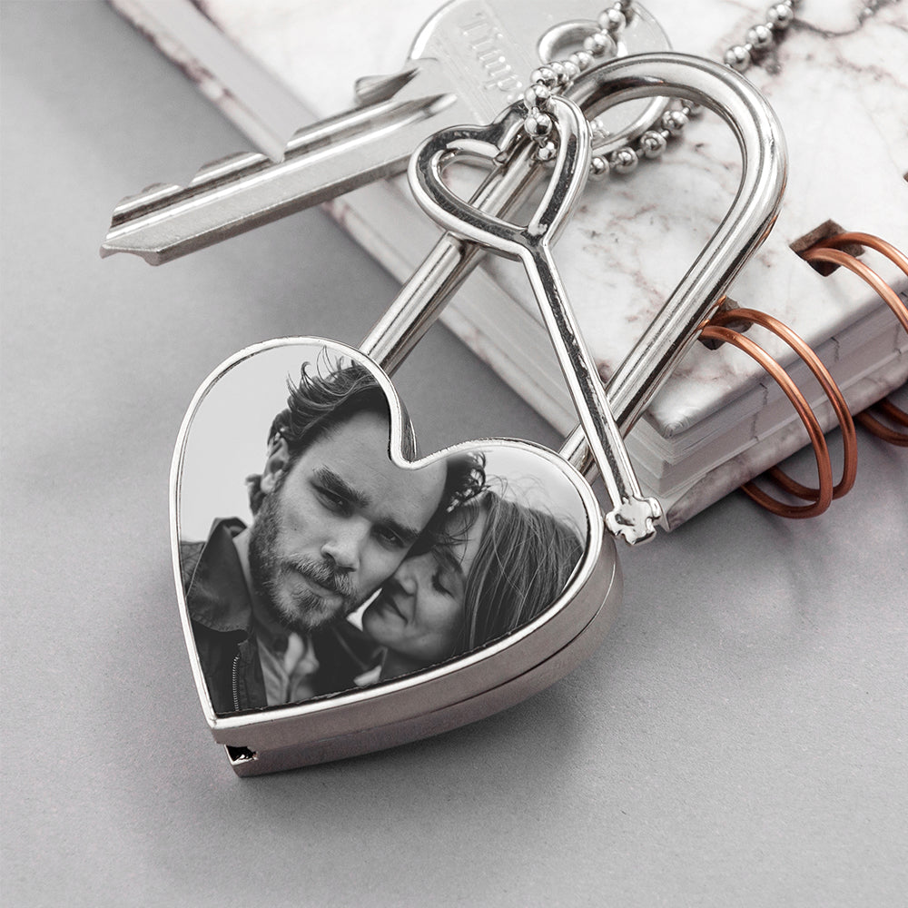 heart shaped padlock personalise with colour or black and white photo