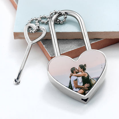 heart shaped padlock personalise with colour or black and white photo